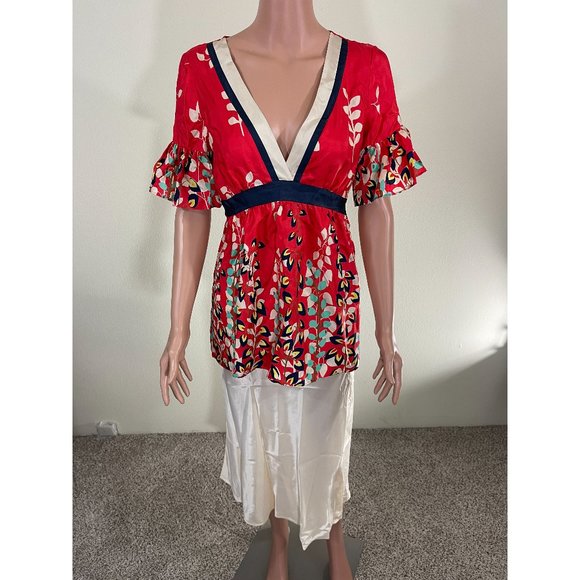 NWT Hype Red Short Sleeve Floral Print Top Size Small - Picture 1 of 7